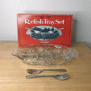 Vintage Anchor Hocking Relish Tray Set In Box